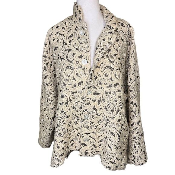 Eskandar Neiman Marcus Cream and Grey Floral Jacket Size 1 (small) - Picture 1 of 7